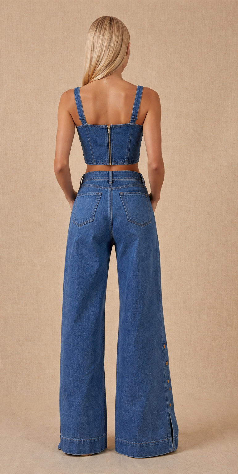 Buckle Strap Crop Top Set