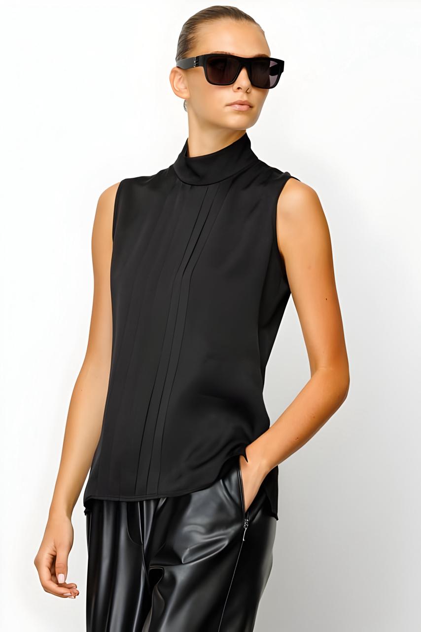 Pleated Front Sleeveless Blouse