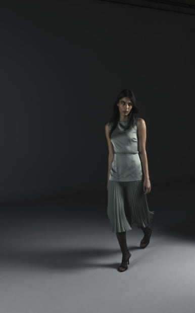 Dress with Plissé Skirt Detail