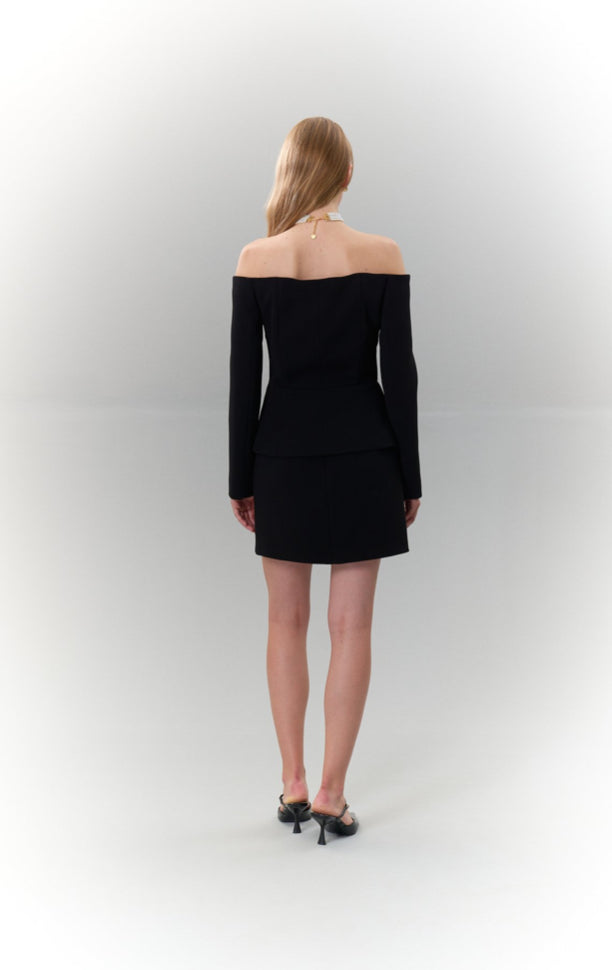 Chic Off-Shoulder Blazer and Mini Skirt Set