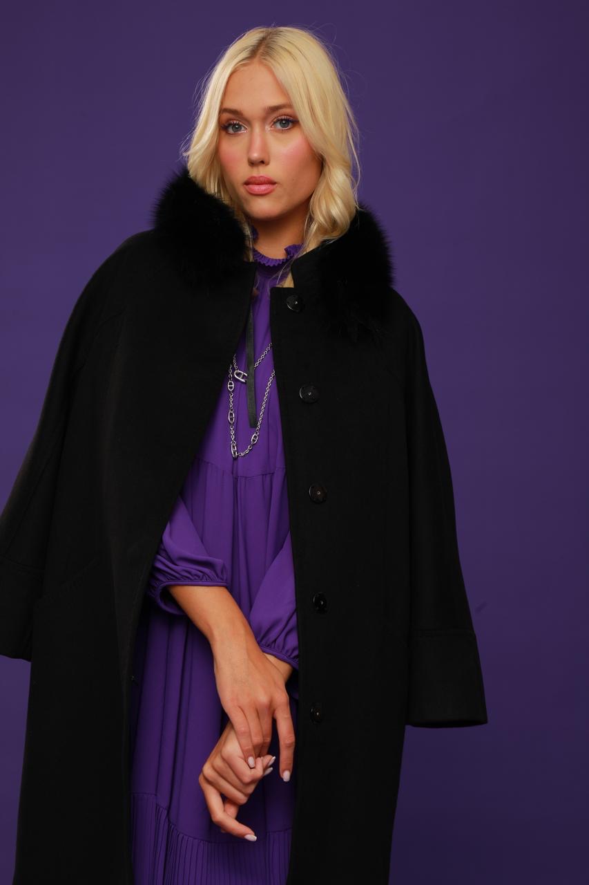 Faux Fur Collar A-Line Coat