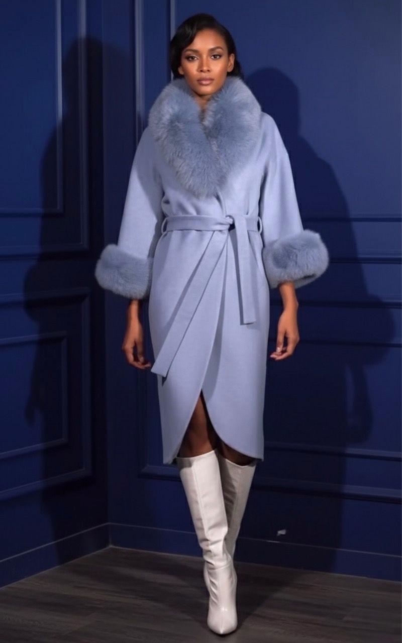 Faux Fur Trim Wrap Coat