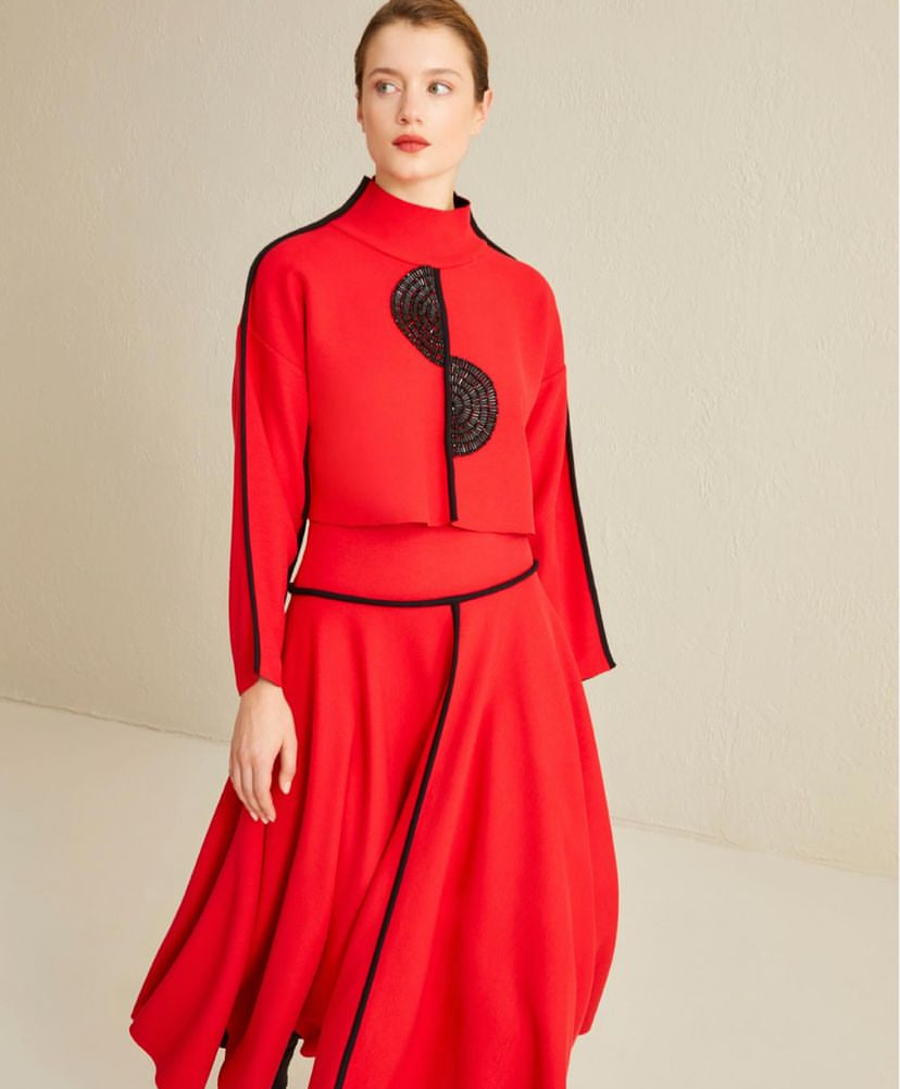 Collar Beads Embroidered Knitwear Set
