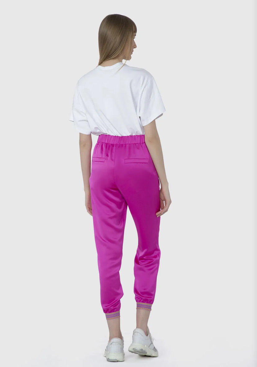 Elastic Strip Detail Carrot Pink Trousers