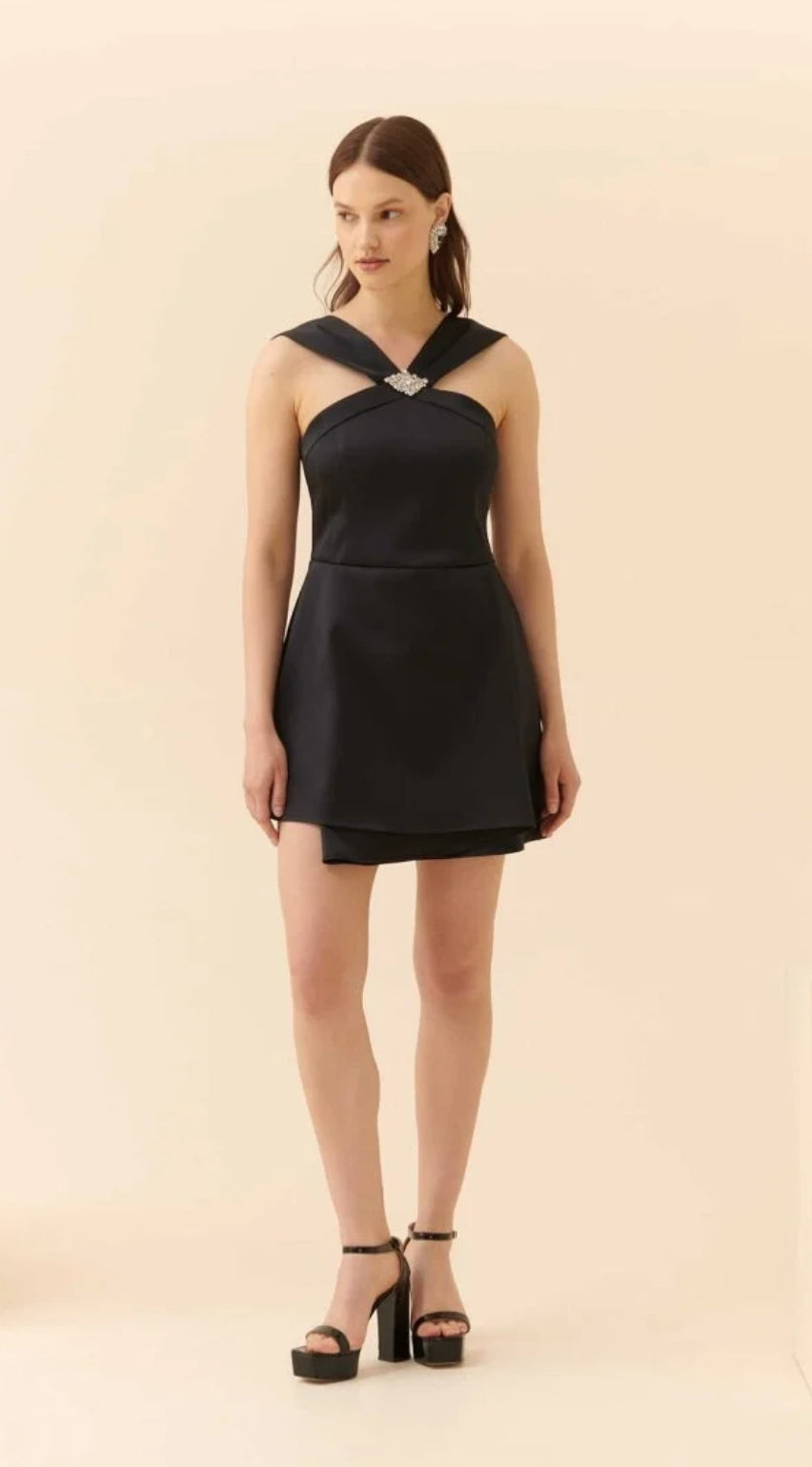 Cross Strappy Evening Black Dress