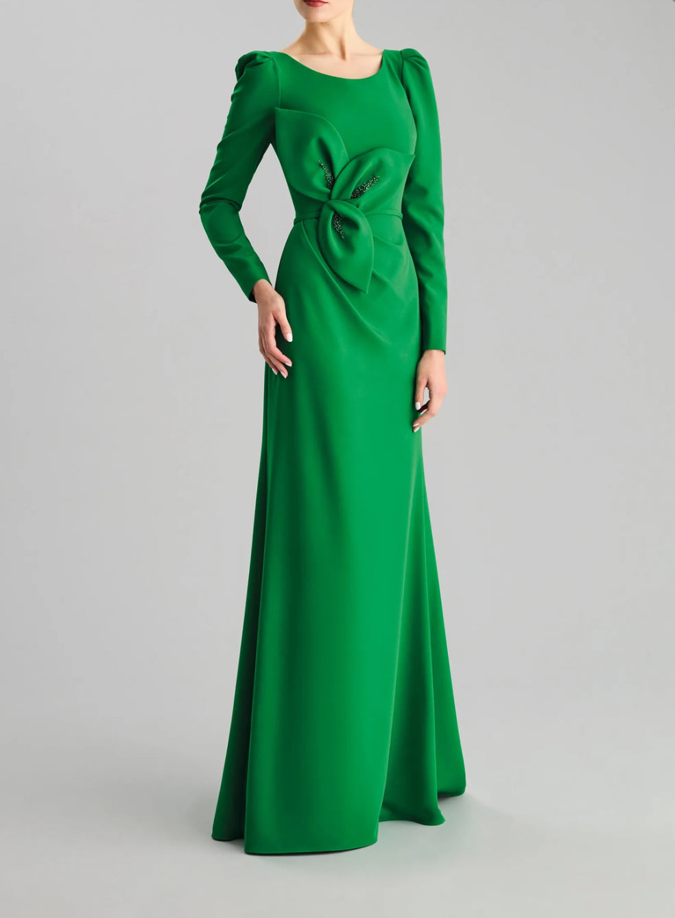 Luxurious Long-Sleeve Crepe Fit and Flare Dress - Pronovias