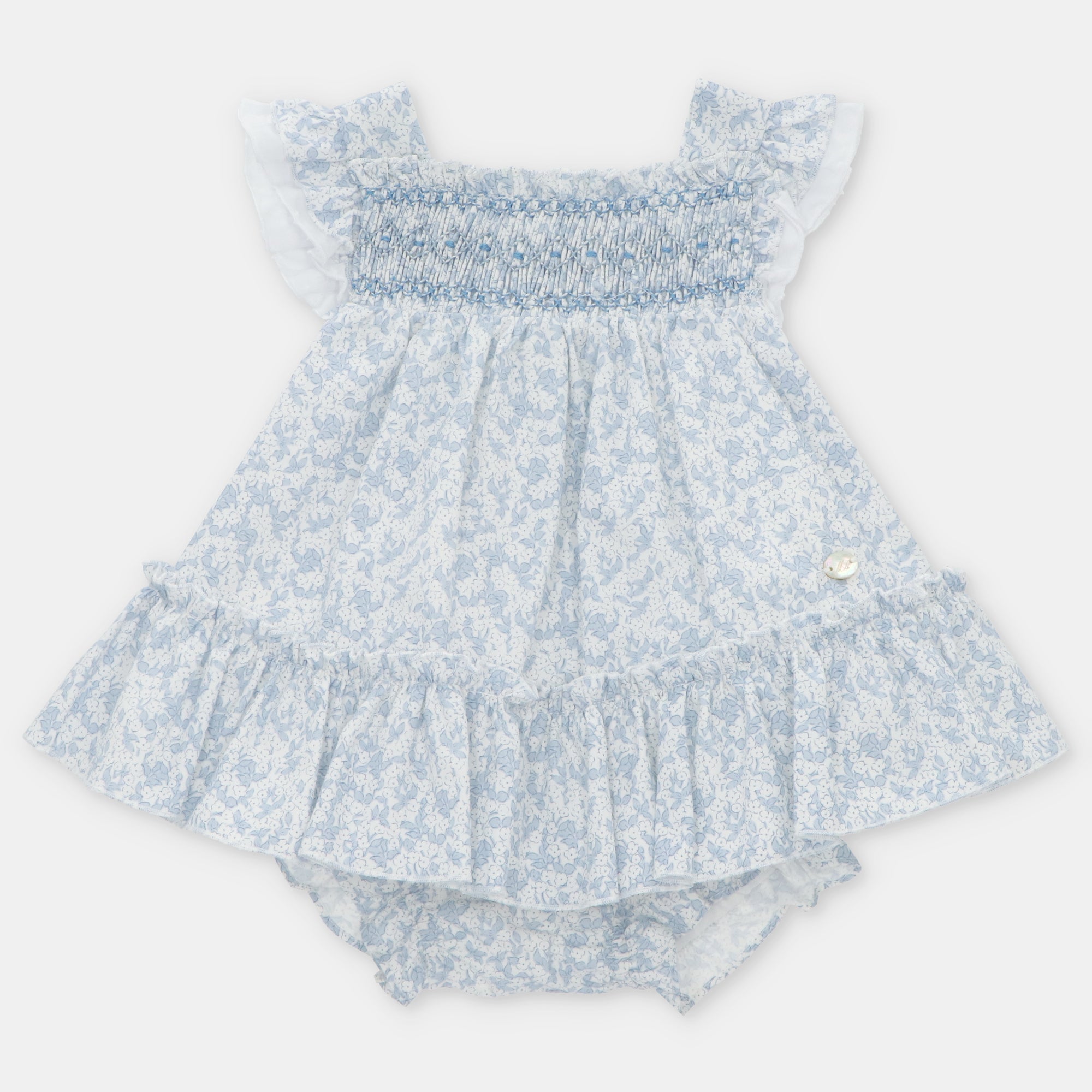 French Blue Floral Smocked Dress & Bloomers