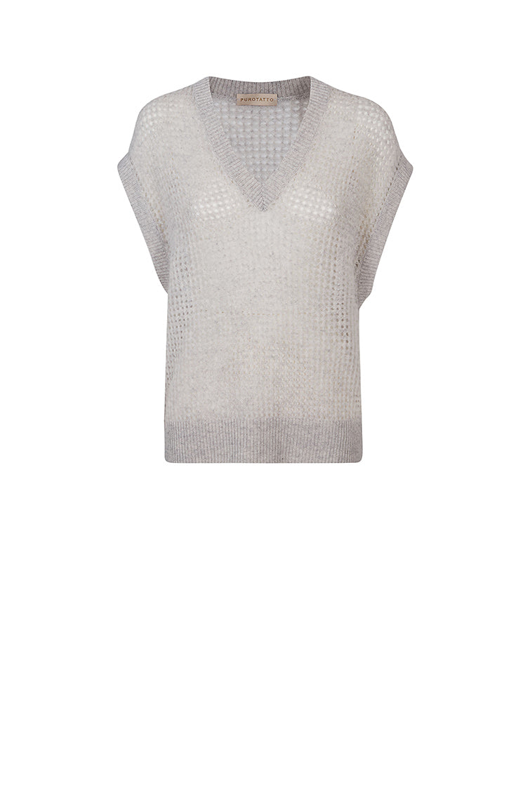 Open-knit cashmere v-neck vest