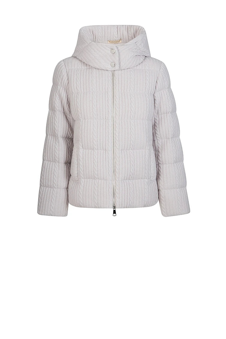 Cashmere Padded Jacket with a hood.
