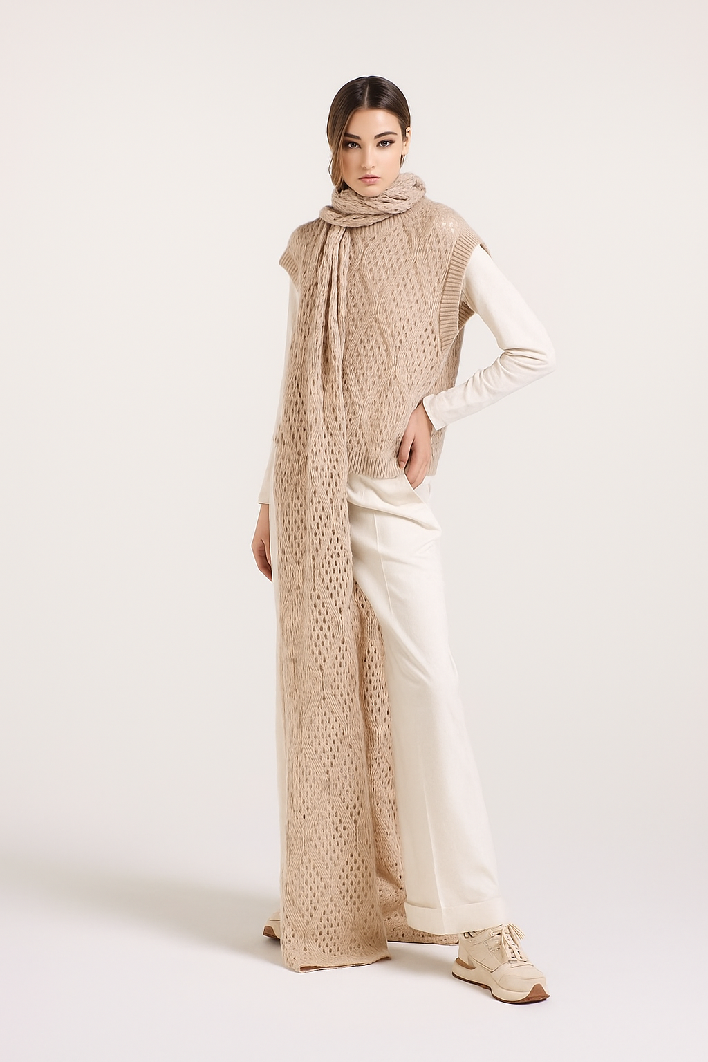Patterned cashmere vest.