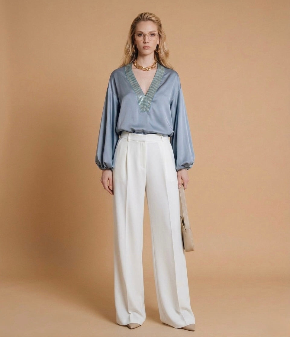 Embroidered Satin Blouse
