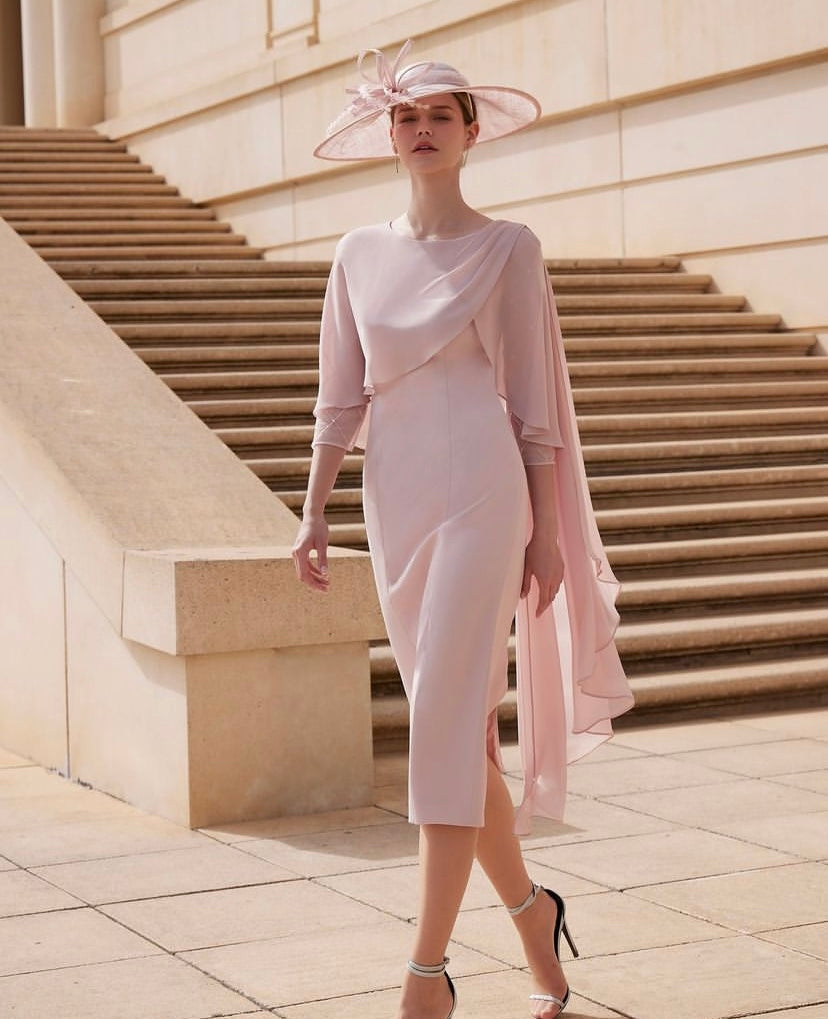 Hand-Beaded sleeves with attached moussline short Cape cocktail dress by Couture Club