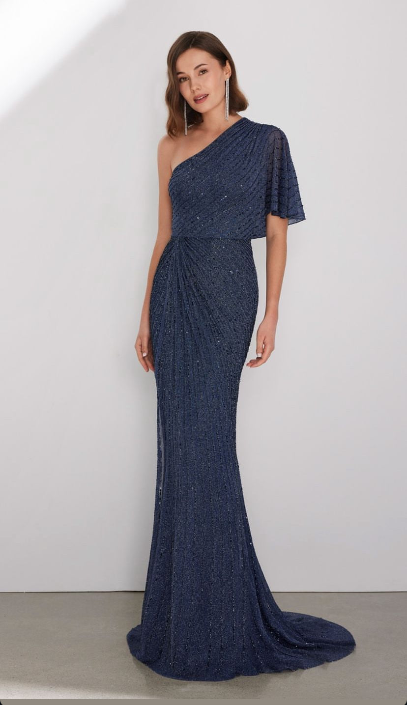 One-Shoulder Hand-Beaded Evening Gown by Rosa Clara
