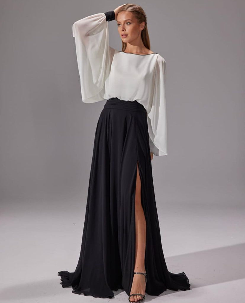 Elegant Two-Tone Draped Evening Gown