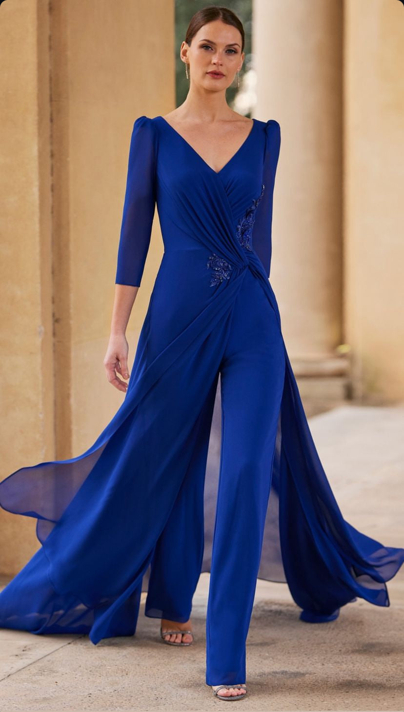 Elegant Evening Chiffon Jumpsuit-Dress Hybrid