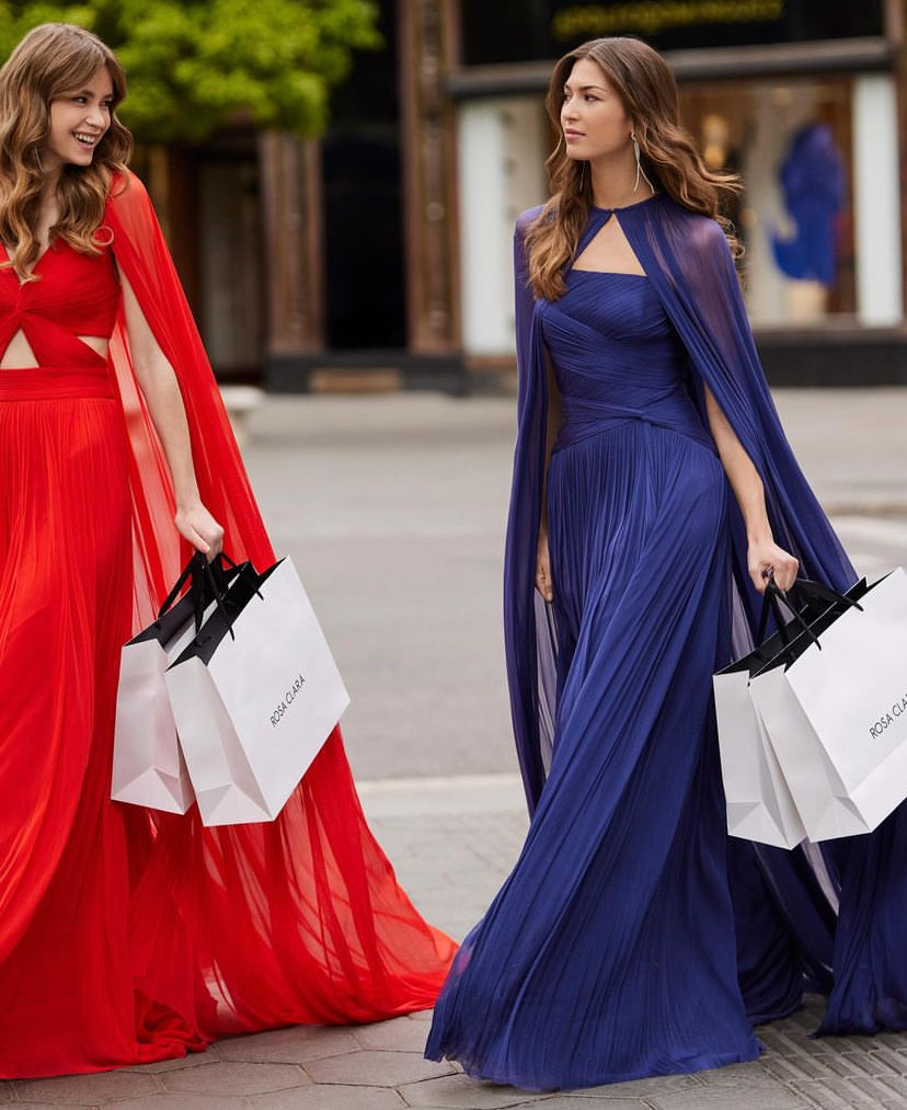 Rosa Clará's Enchanted Pure Silk Evening Gown with Detachable Cape