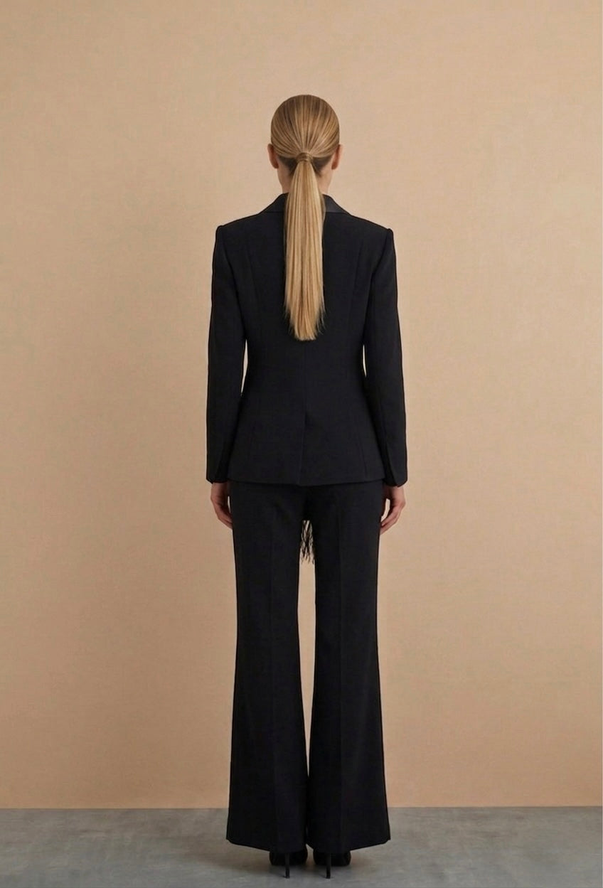 Furry Collar Detailed Blazer Suit