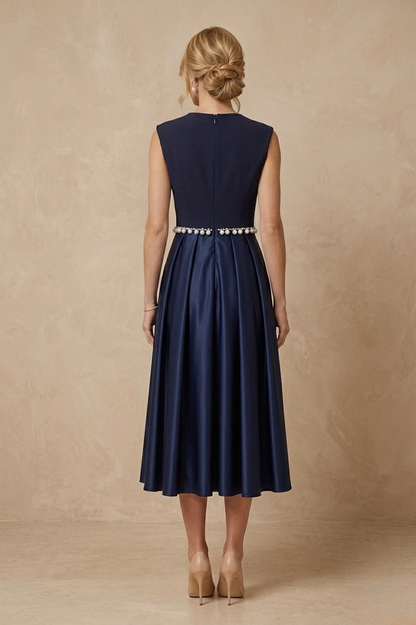 Pearl-Embellished Pleated Dress