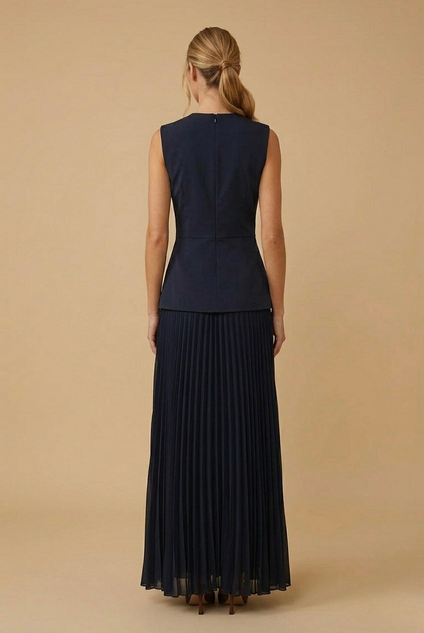 Sleeveless Long Navy Dress