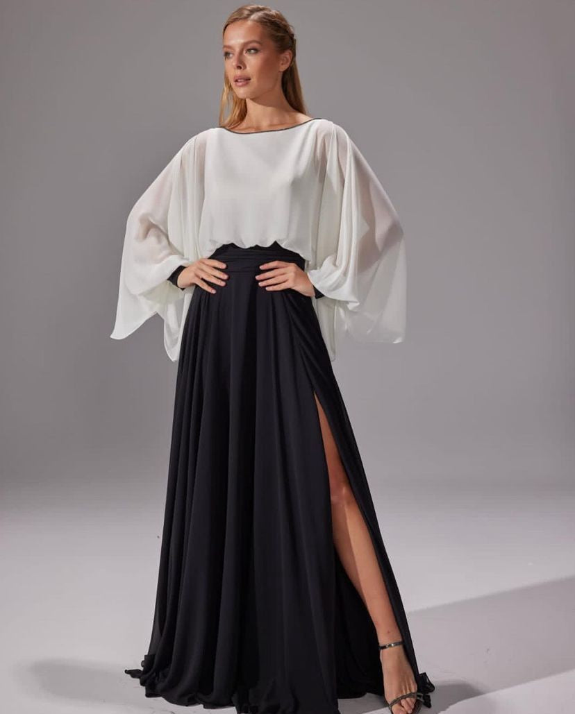 Elegant Two-Tone Draped Evening Gown
