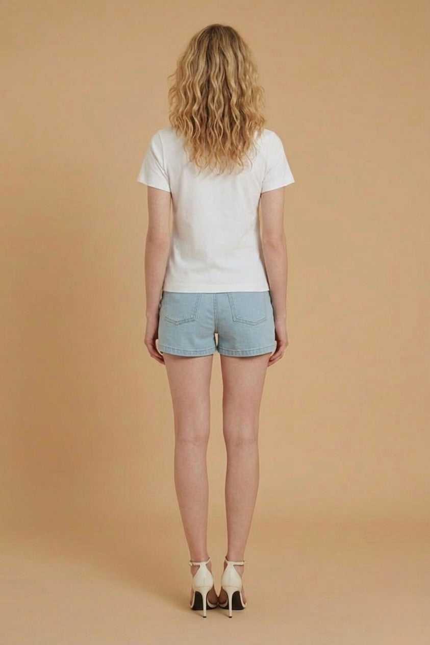 White T-Shirt With Embellished Neckline