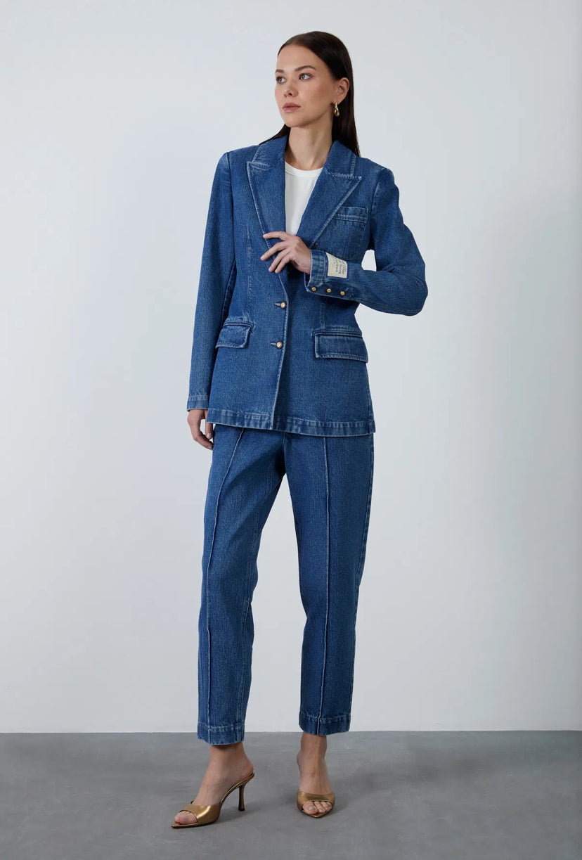Tailored Denim Blazer with Notched Lapel