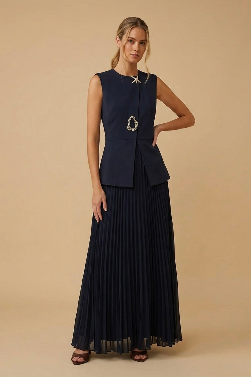 Sleeveless Long Navy Dress