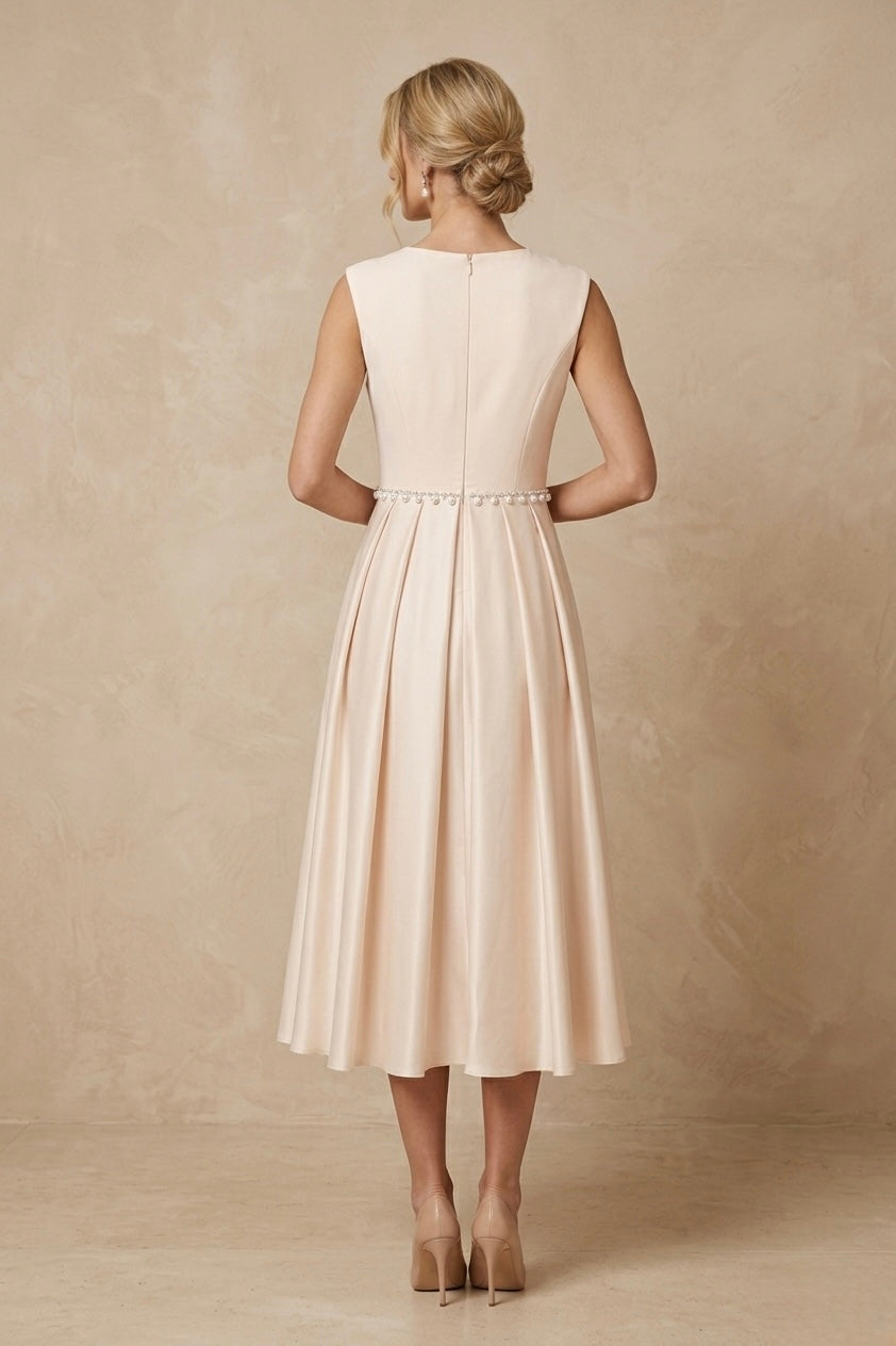 Pearl-Embellished Pleated Dress
