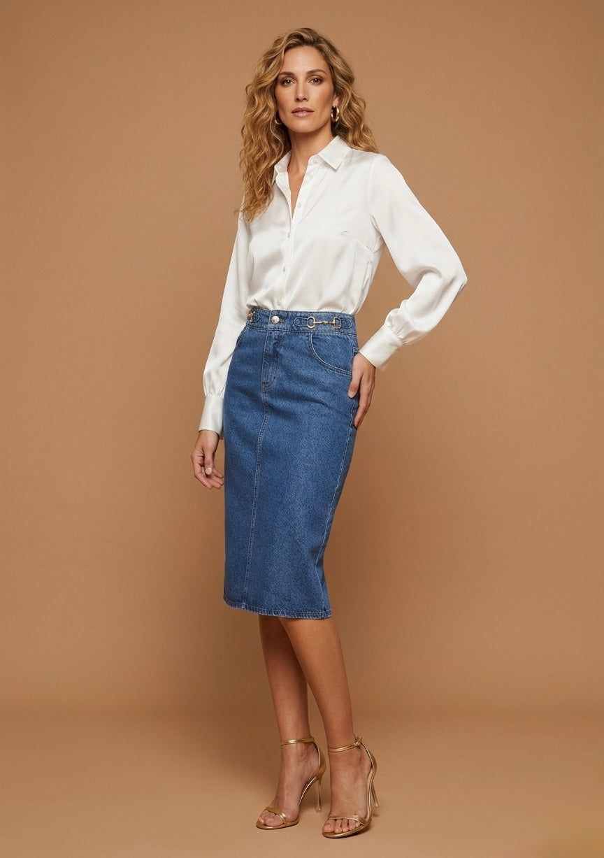 Midi Length Denim Skirt