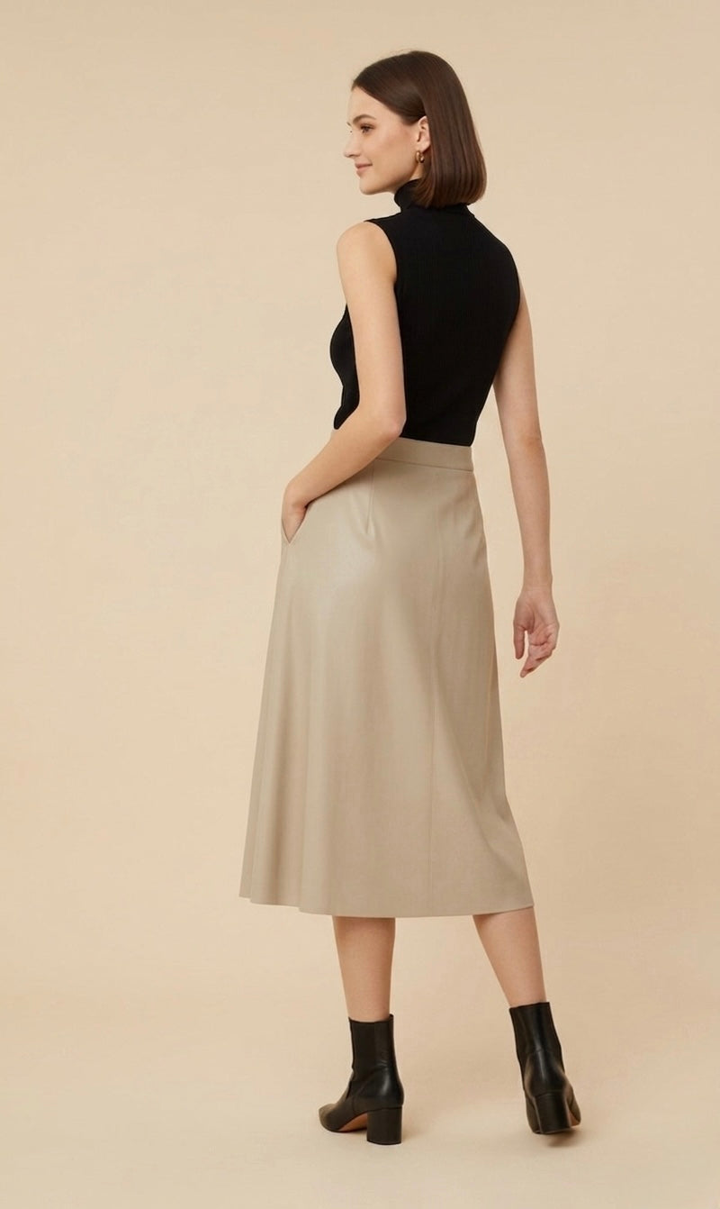Asymmetric Pleated Leather Skirt