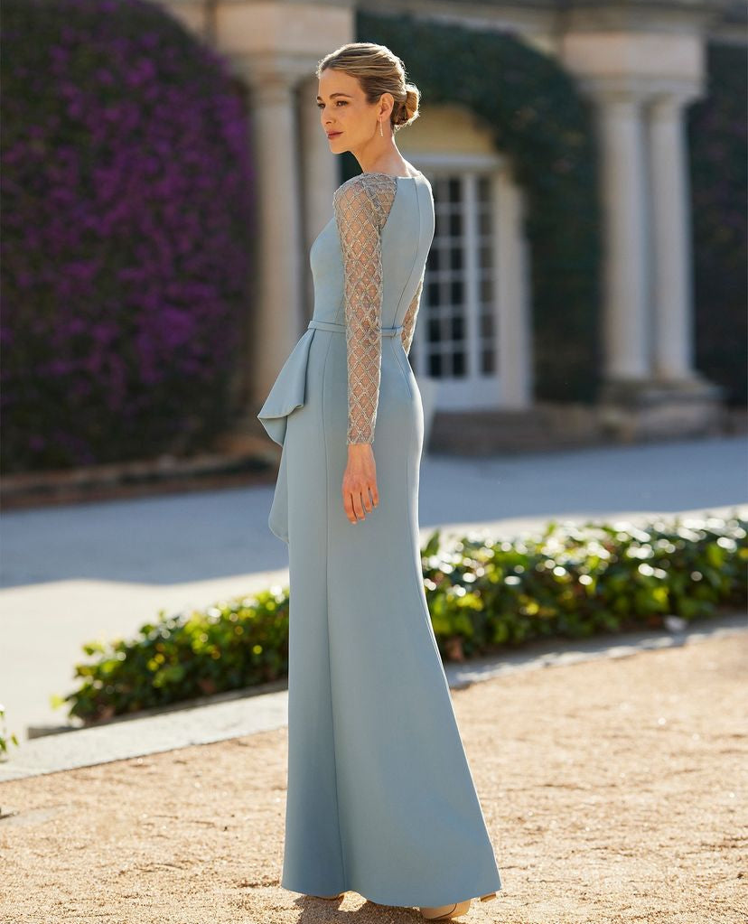 Crepe Evening Gown with Hand-Beaded Sleeves by Couture Club