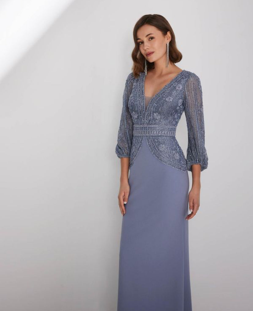 Rosa Clará Evening Gown with Hand-Beaded Sleeves to the Waist