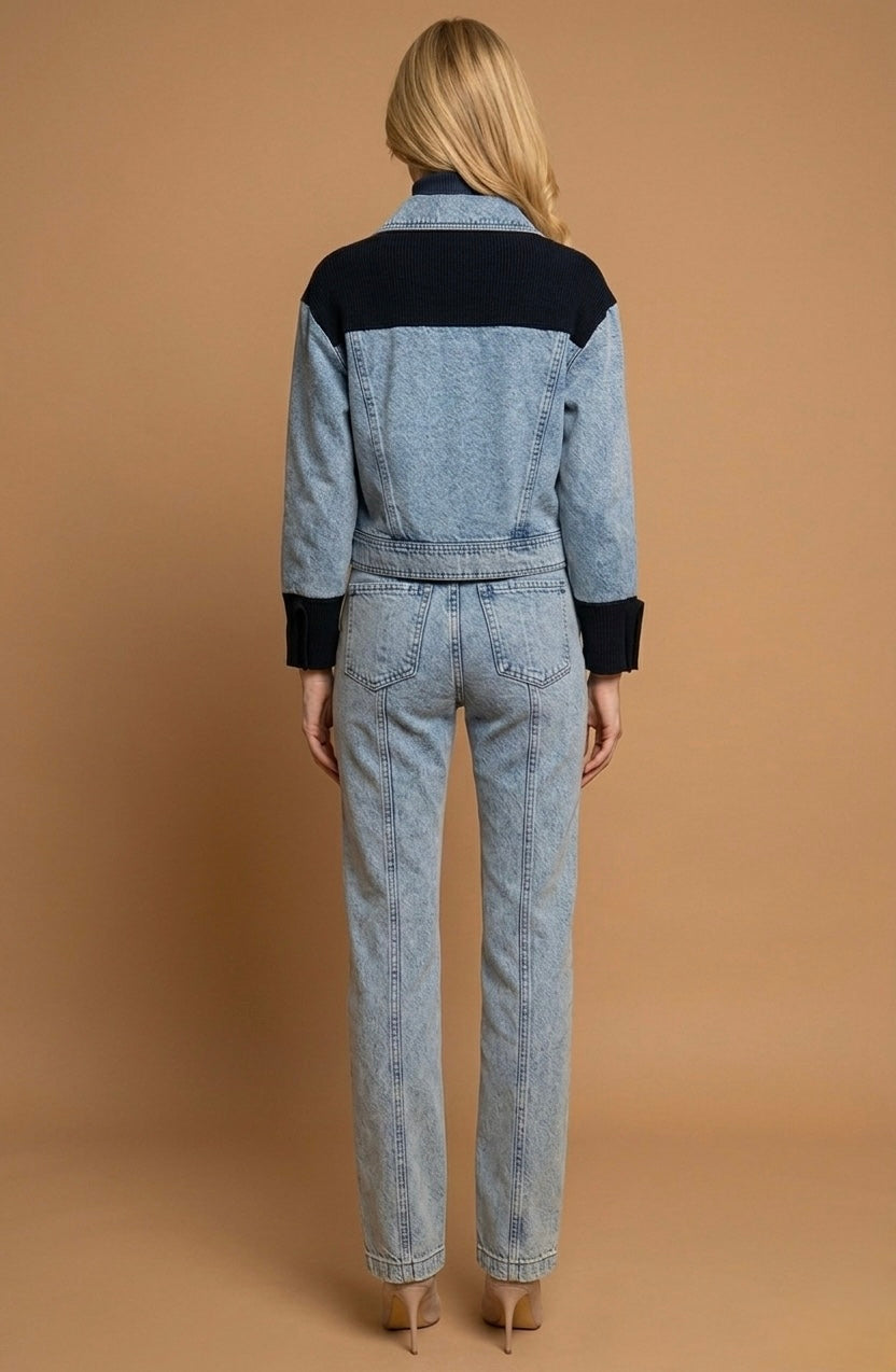 Wool Fabric Garnish Crop Jean Jacket