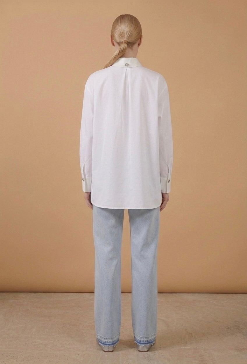 Detailed White Poplin Shirt