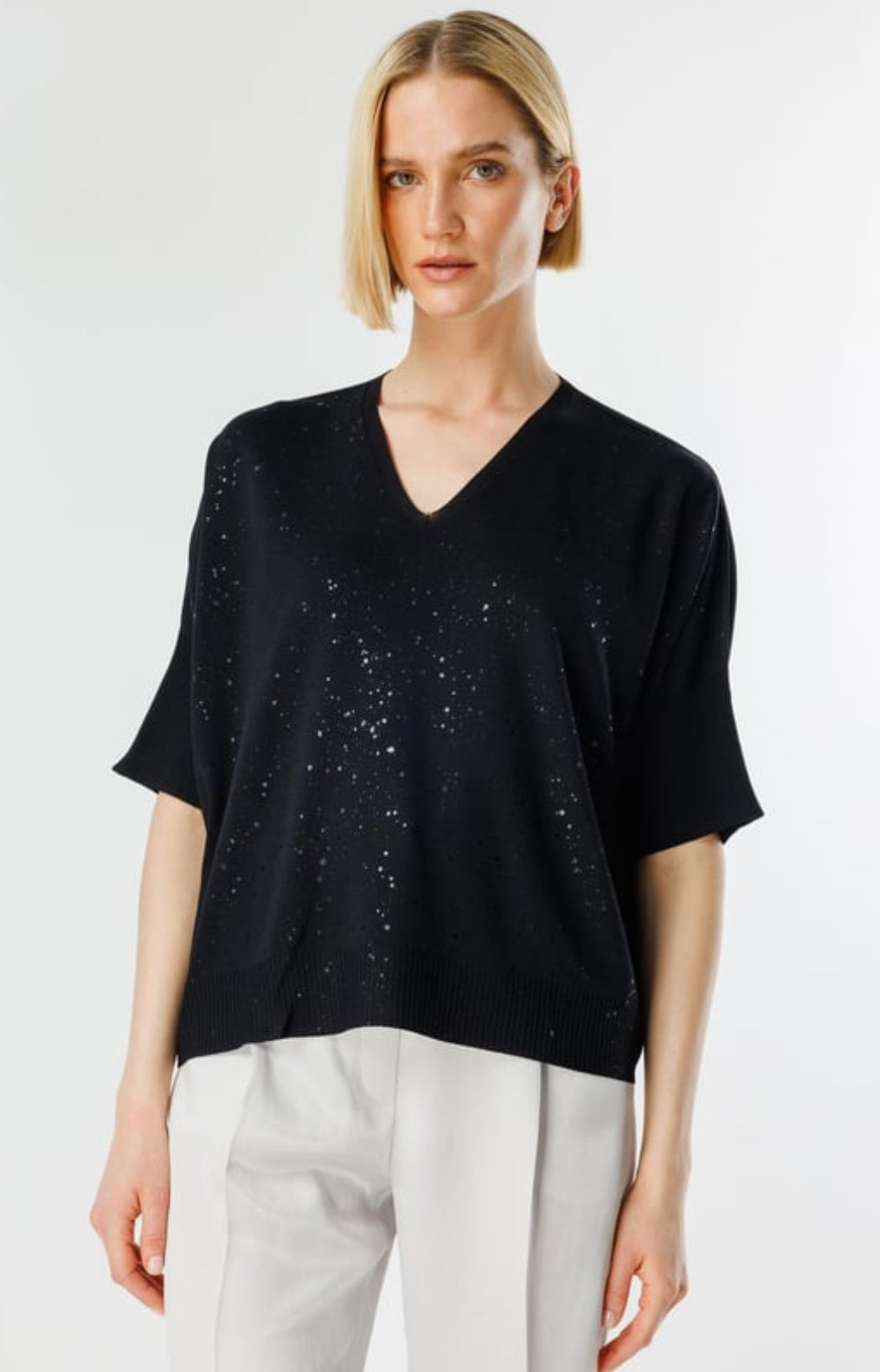 Foil Printed V Neck Knitwear