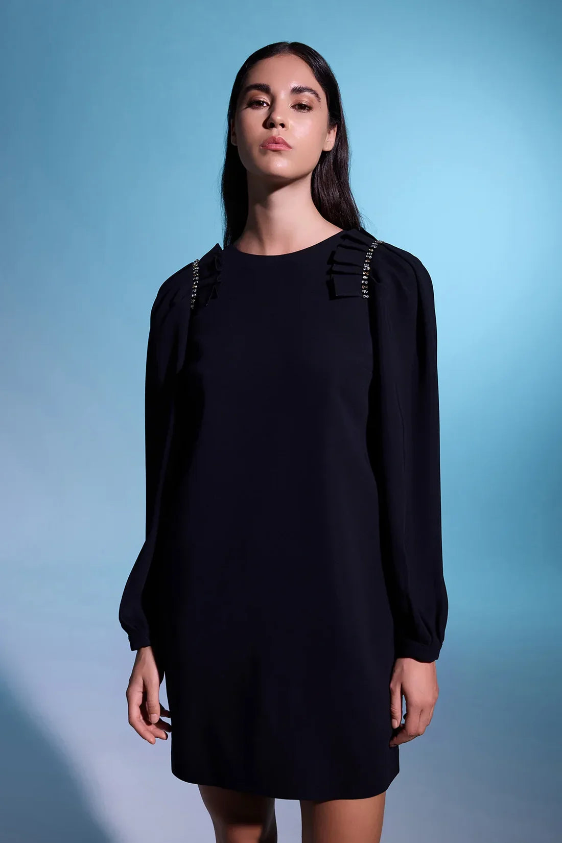 Black Stone Embroidered Mini Dress