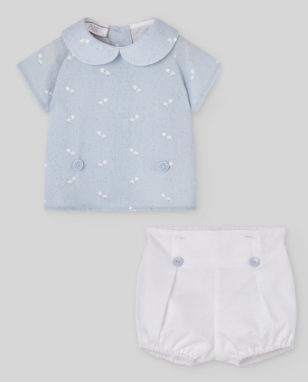 Blue Printed Shirt & White Bloomers Set