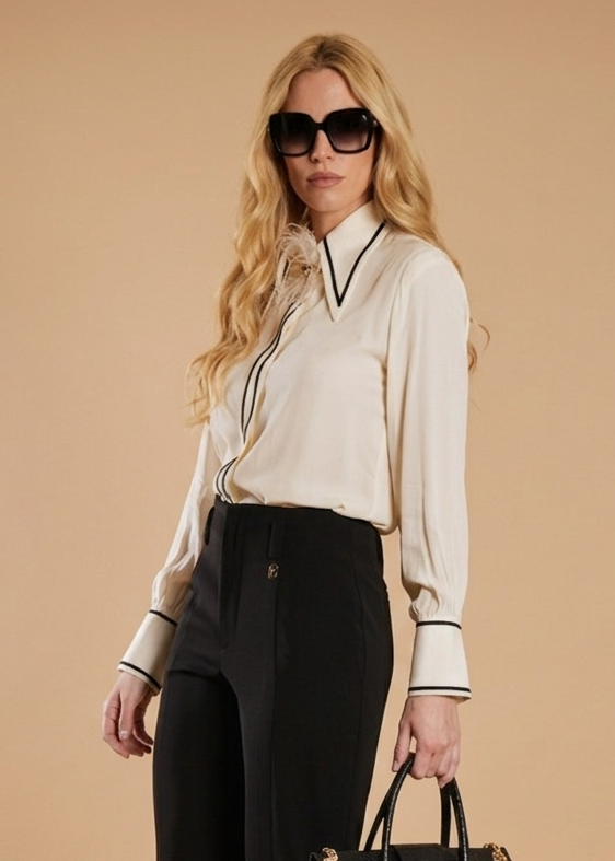 Chiffon Blouse with Black Trims