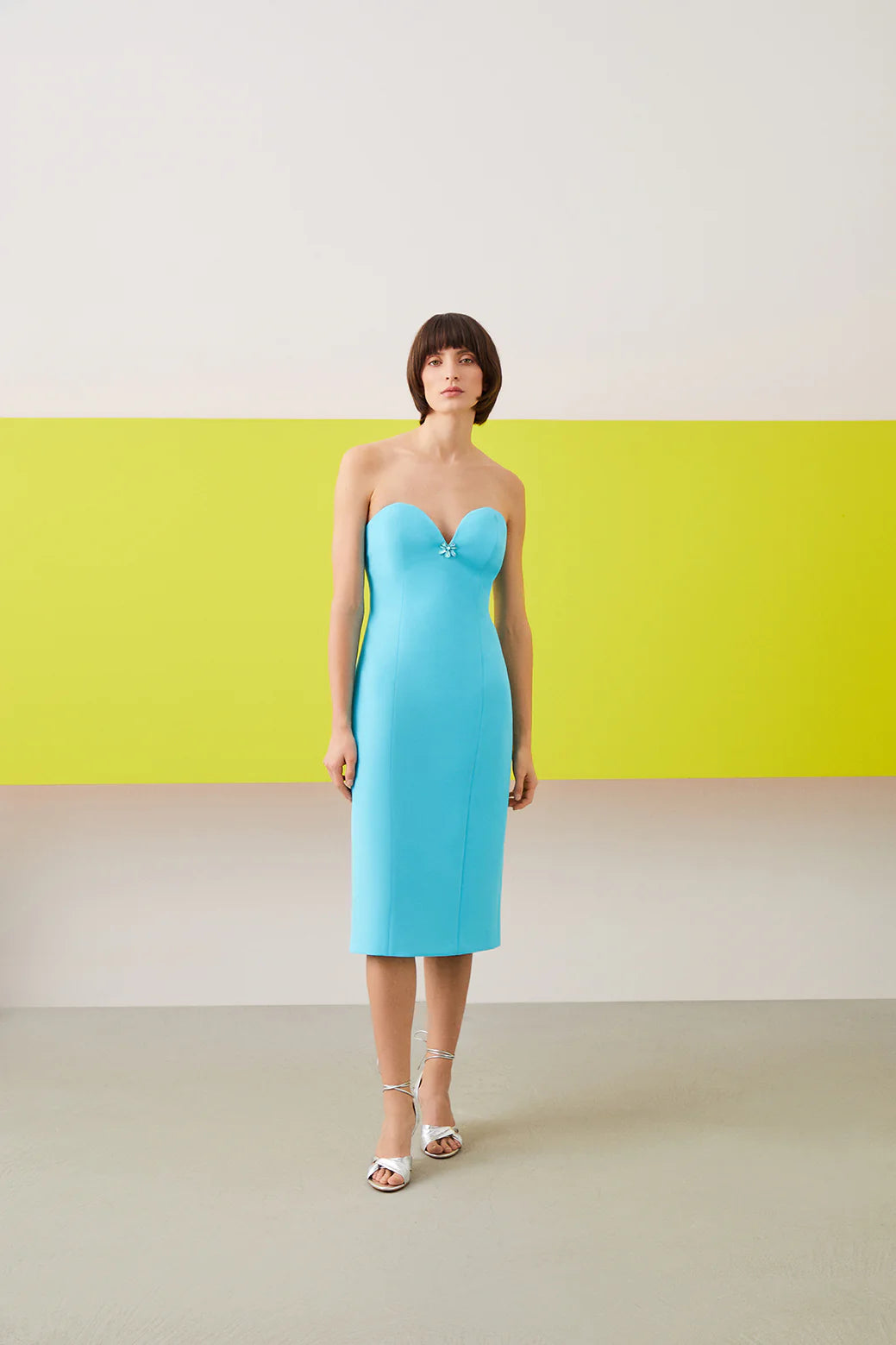 Strapless heart collar midi dress & coat set.