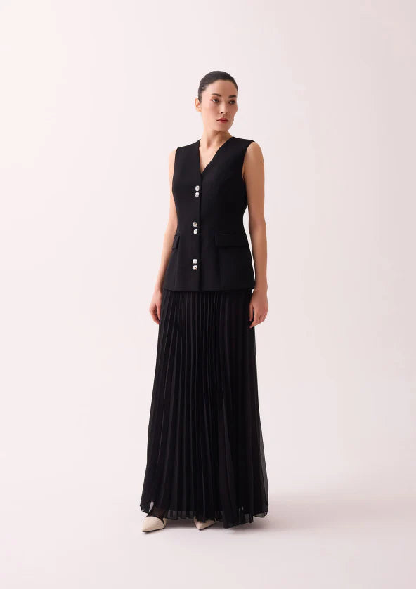 Pleated Black Vest Dress