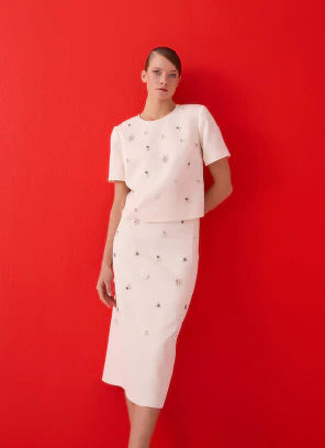 Stone Embroidered Midi top & skirt set