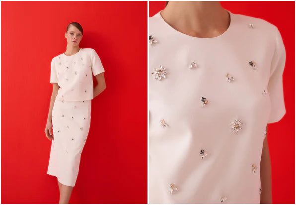 Stone Embroidered Midi top & skirt set