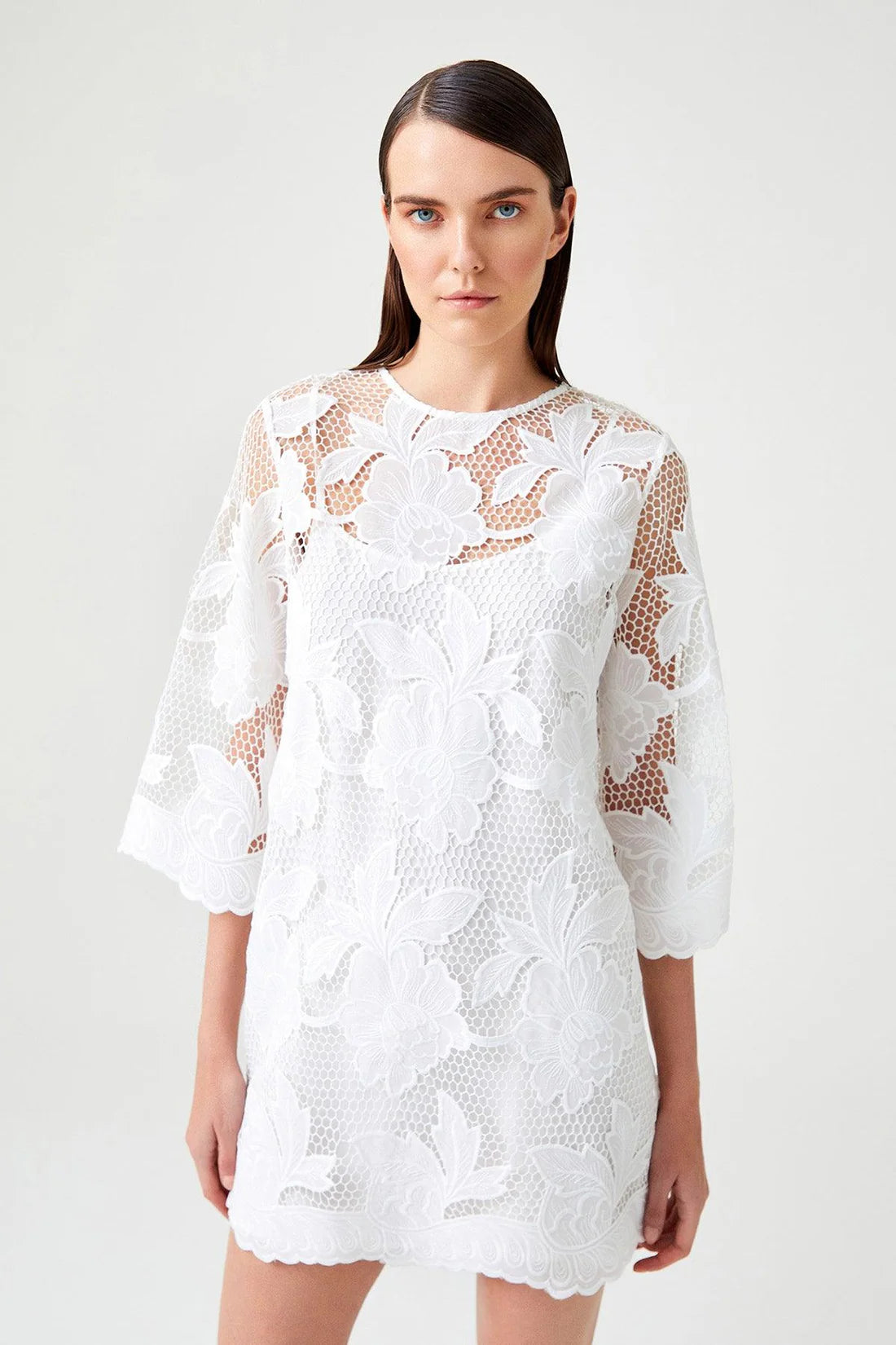 Lace embrodered floral mini dress