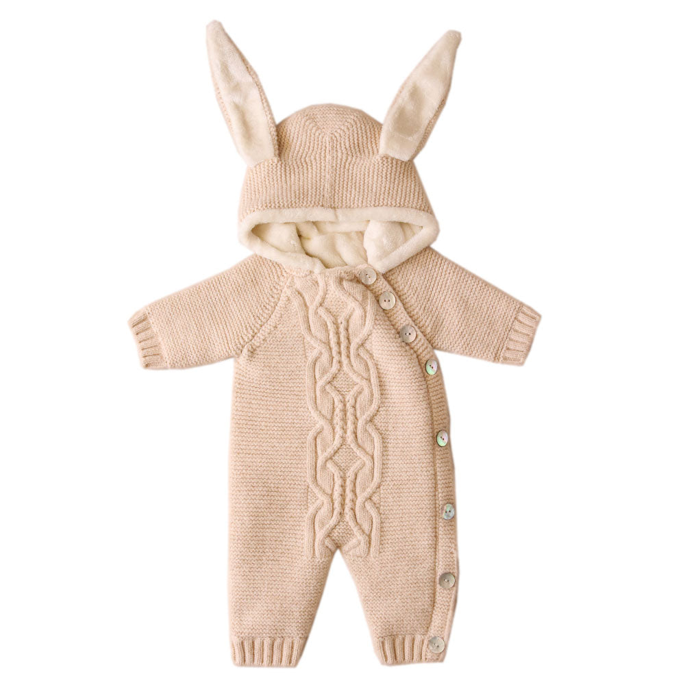 Side buttons knitted romper with bunny ears