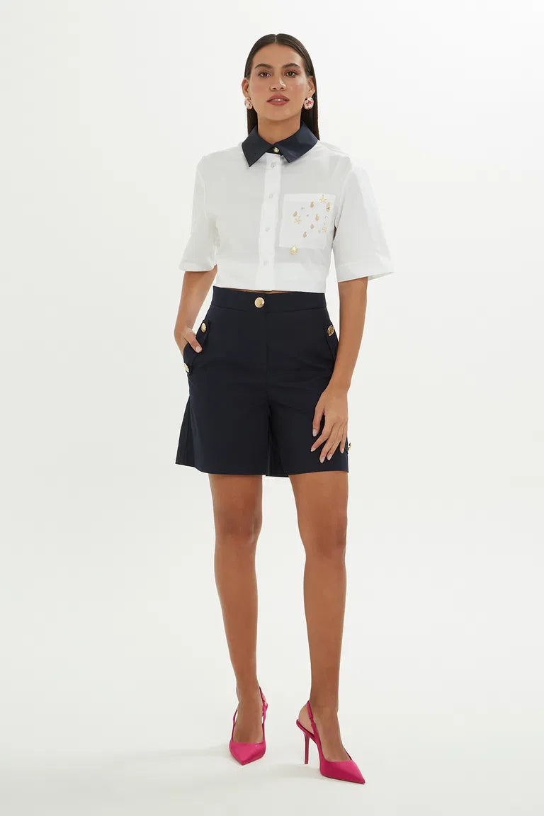 Navy Shorts with Button De
