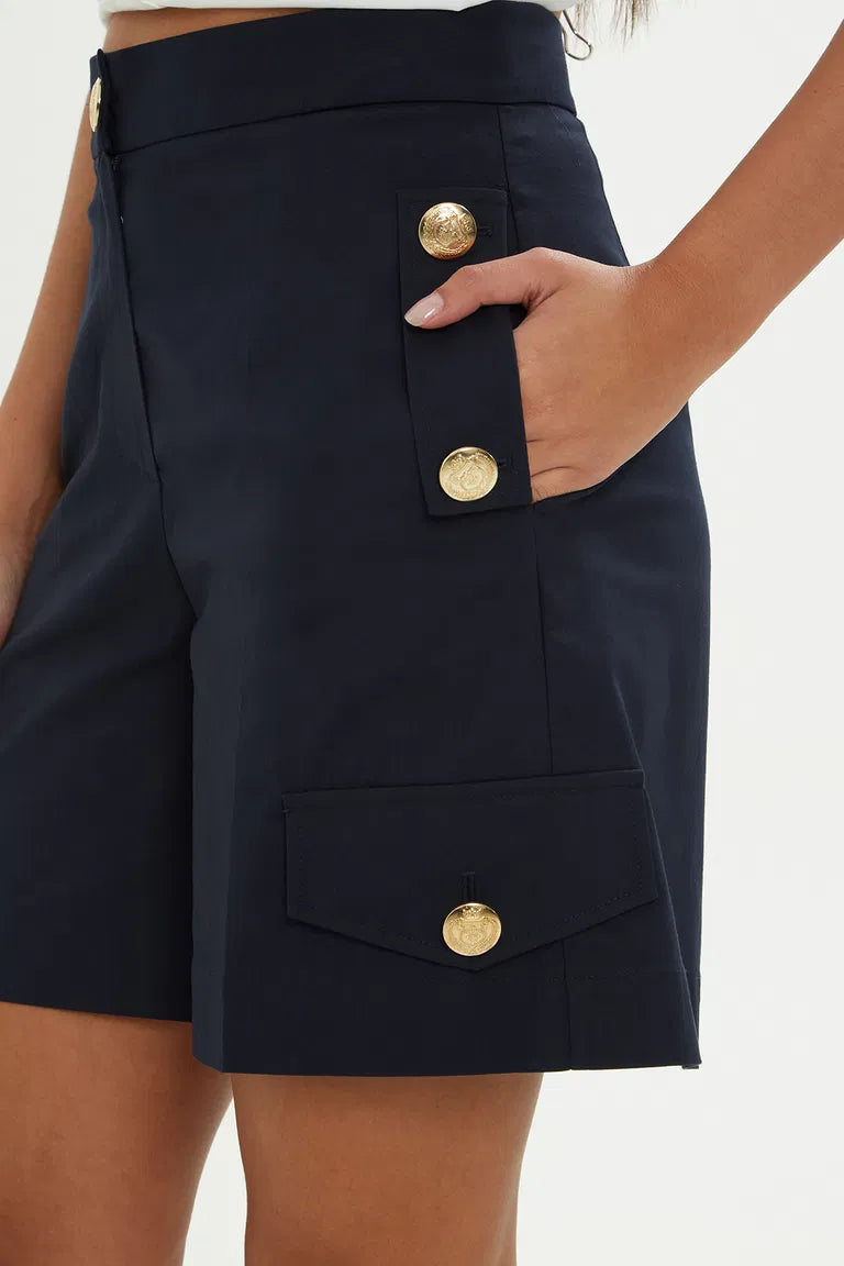 Navy Shorts with Button De