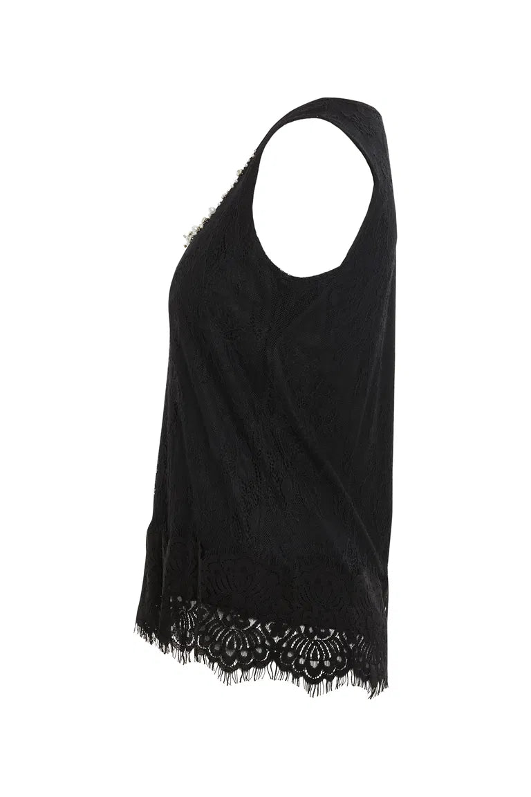 Black Blouse with Stone Embellishments and Lace