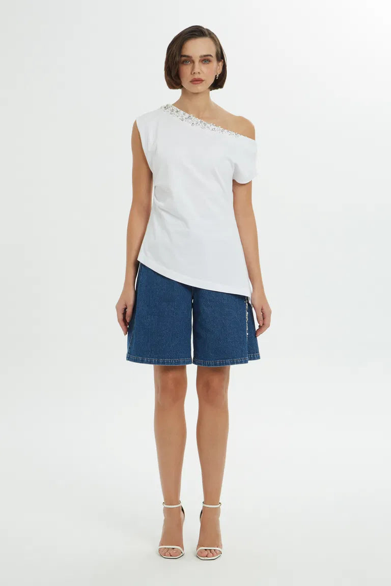 Embellished neckline blouse