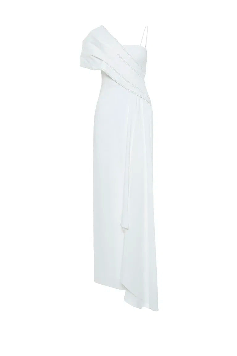 Front Body Embroidered Shoulder Detail Crepe dress.