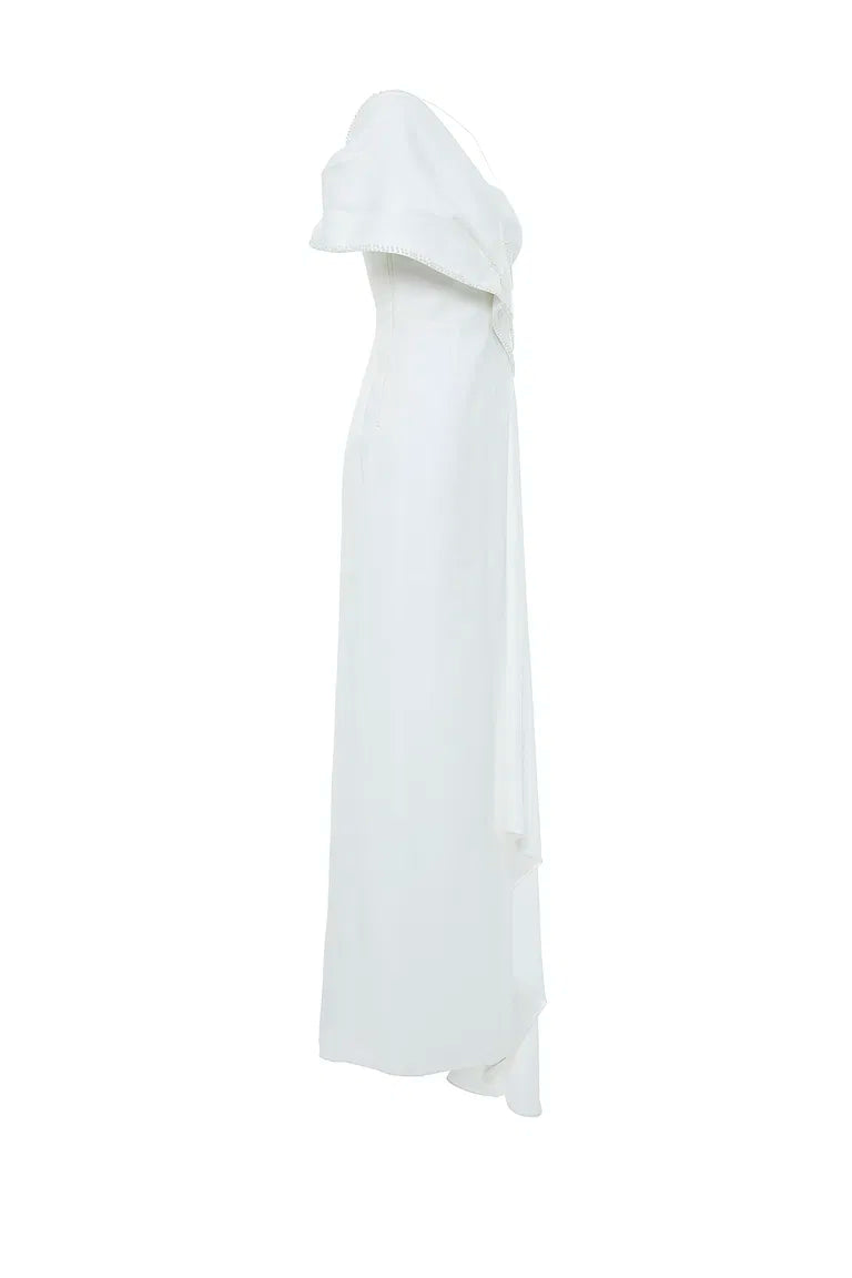 Front Body Embroidered Shoulder Detail Crepe dress.